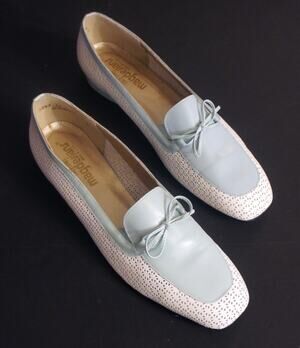 Magdesians Ladies Powder Blue Loafers Size 12N Perforated Leather with Orig Box